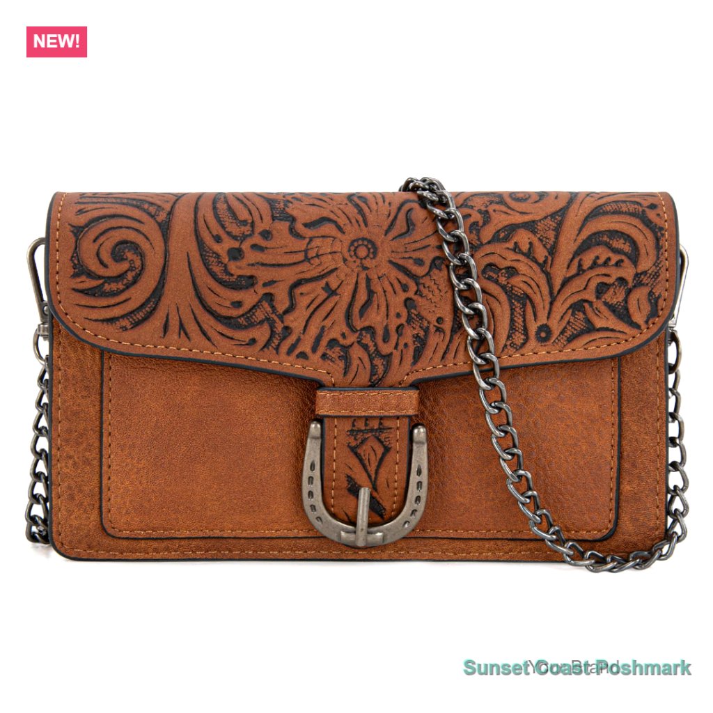 Faux Leather Crossbody Bag With Chain Strap And Wristlet